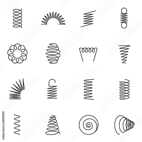 Metal springs icons set. silhouette of spring linear design. Line with Editable stroke