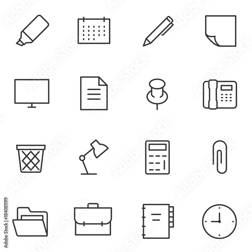 office accessories and tools, icons set. linear design. Line with Editable stroke