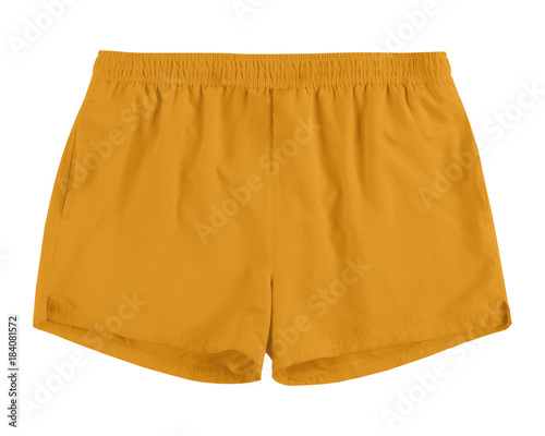 Men orange swim sport beach shorts trunks isolated on white