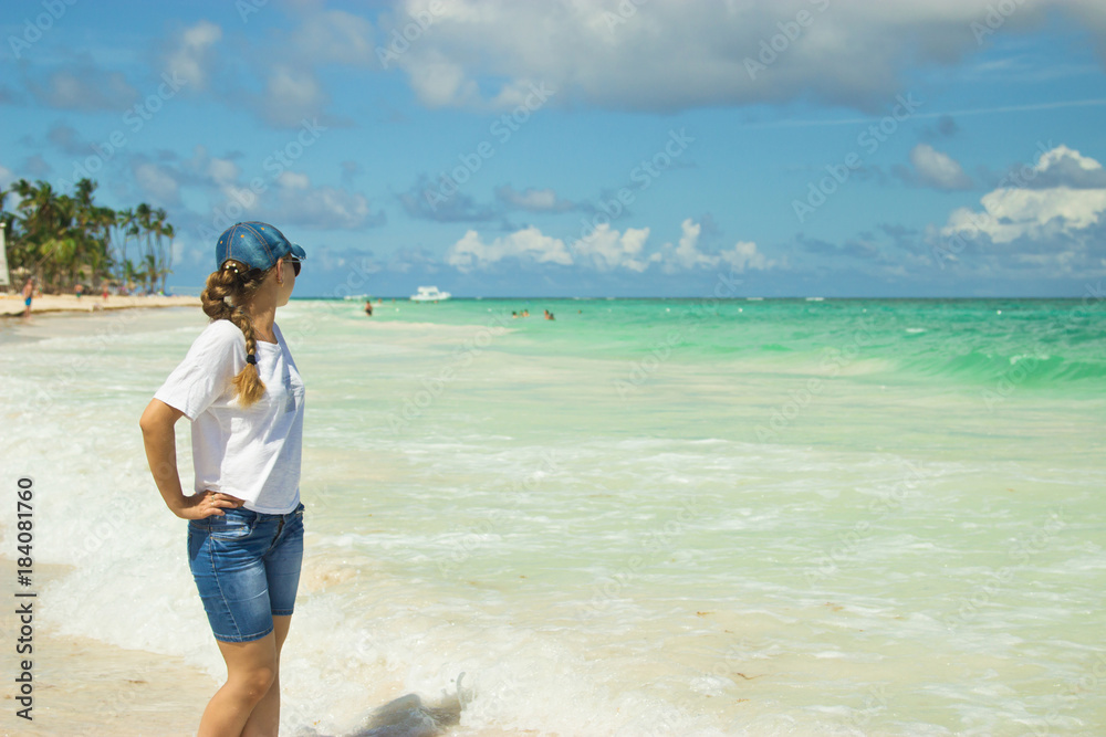 A girl on the beach in Punta Cana, Dominican Republic.