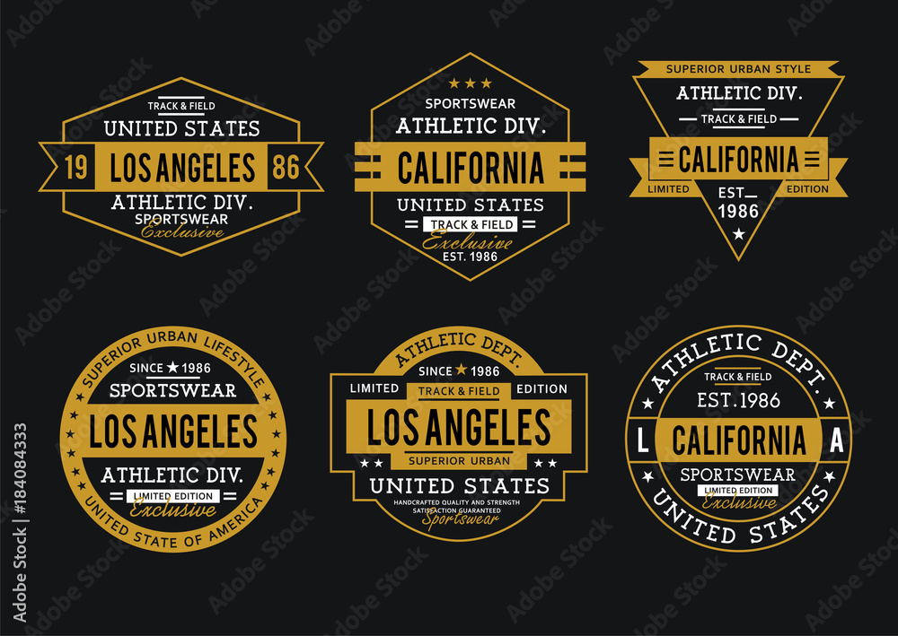 Los Angeles California Typography Set Of Athletic Print For Tshirt