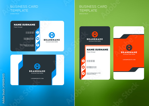 Corporate Business Card Print Template. Vertical and Horizontal Business Card Templates. Vector Illustration. Business Card Mockup