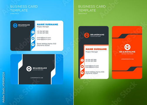 Corporate Business Card Print Template. Vertical and Horizontal Business Card Templates. Vector Illustration. Business Card Mockup