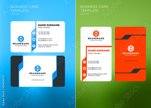 Corporate Business Card Print Template. Vertical and Horizontal Business Card Templates. Vector Illustration. Business Card Mockup