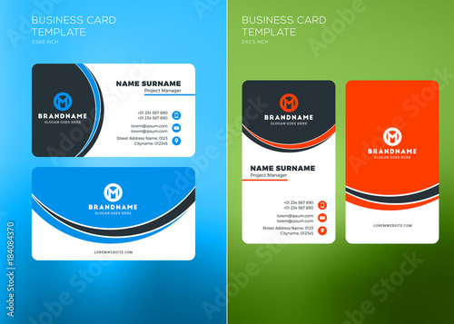 Corporate Business Card Print Template. Vertical and Horizontal Business Card Templates. Vector Illustration. Business Card Mockup