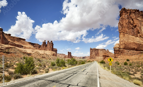 Scenic road in Arches National Park in Utah, USA.