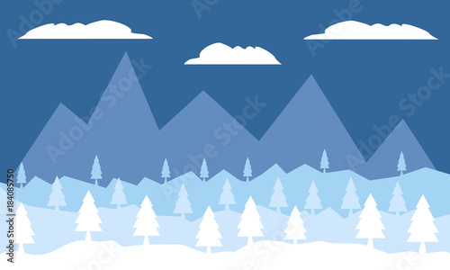 Winter Landscape Background.Flat Vector Illustration © cvaradinac