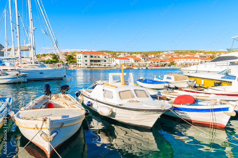 Obraz premium Fishing boats in Primosten old town port, Dalmatia, Croatia