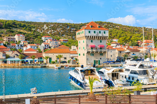 View of port with boats in Marina town between Rogoznica and Trogir, Dalmatia...