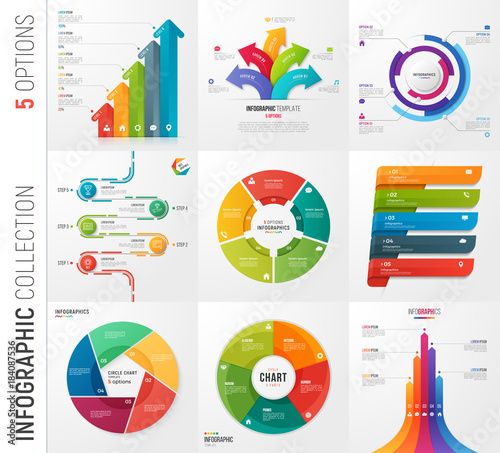 Infographic collection of 5 options vector templates
