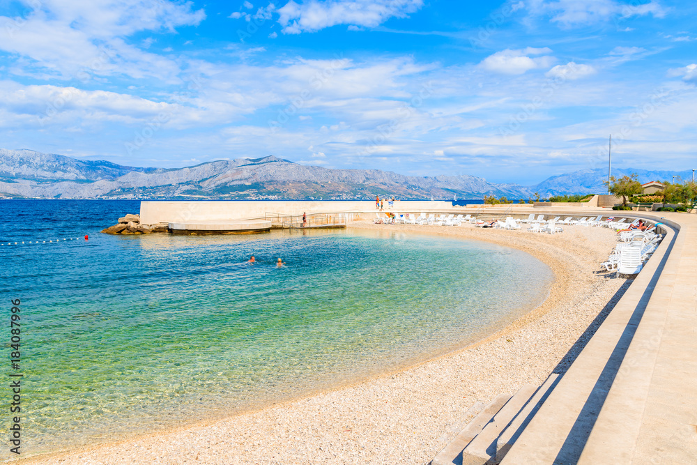 custom made wallpaper toronto digitalView of beach with turquoise sea water in Postira village, Brac island, Croatia