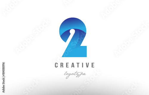 2 two blue gradient number numeral digit logo icon design