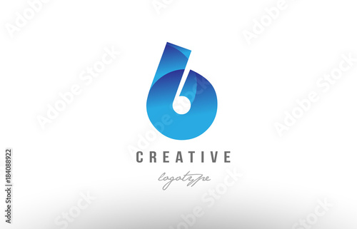 6 six blue gradient number numeral digit logo icon design