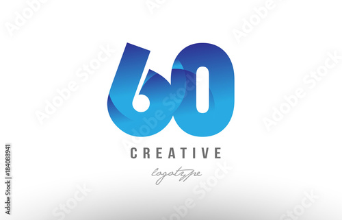 60 blue gradient number numeral digit logo icon design
