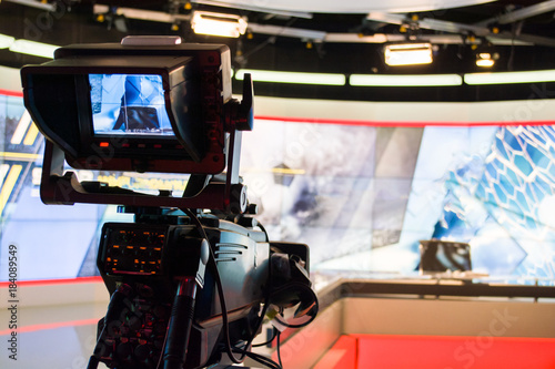 video camera lens recording show in tv studio focus on camera aperture