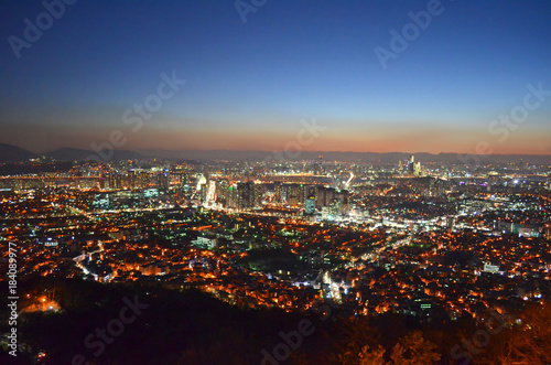 Seoul night cityscape at N Seoul Tower. Panorama from the top of the city, South Korea