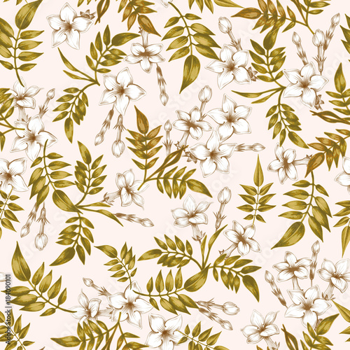 Vector seamless floral pattern with jasmine flowers.