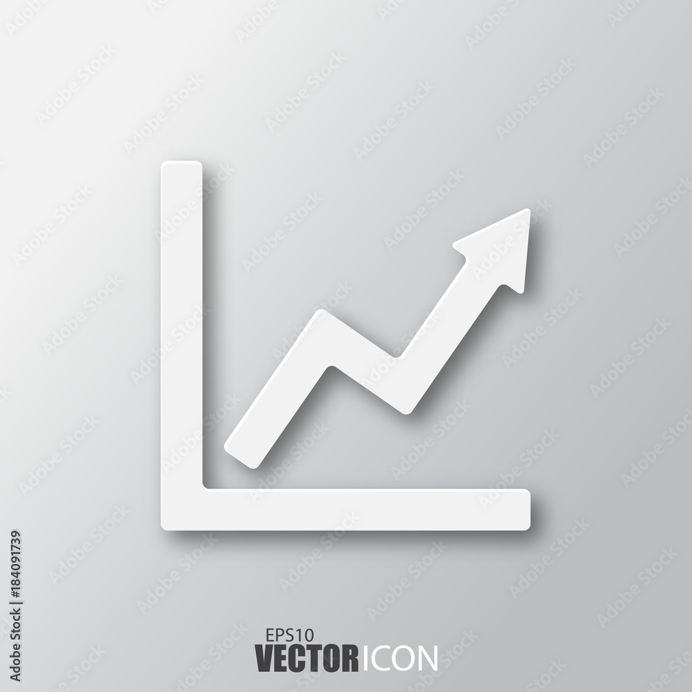 Growth icon in white style with shadow isolated on grey background. Growth icon in white style with shadow isolated on grey background.