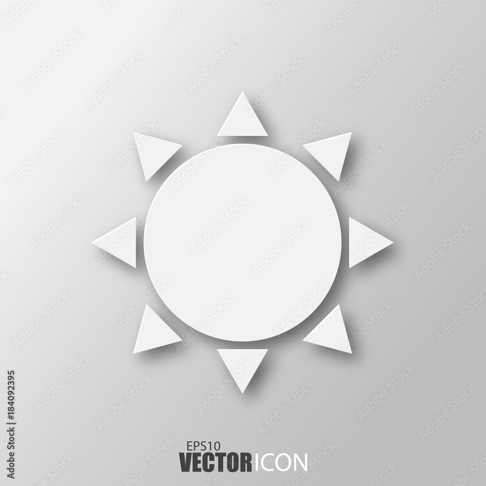 Sun icon in white style with shadow isolated on grey background. Sun icon in white style with shadow isolated on grey background.