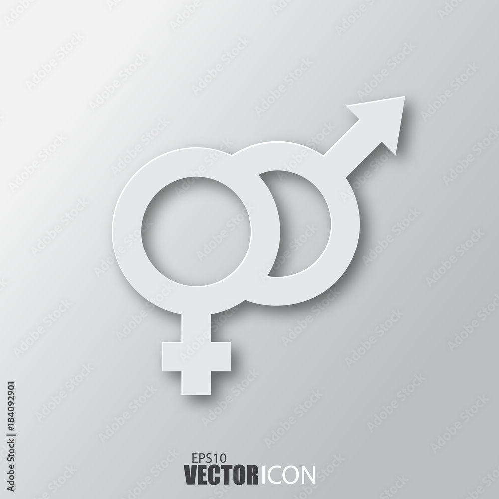 Gender icon in white style with shadow isolated on grey background. Gender icon in white style with shadow isolated on grey background.