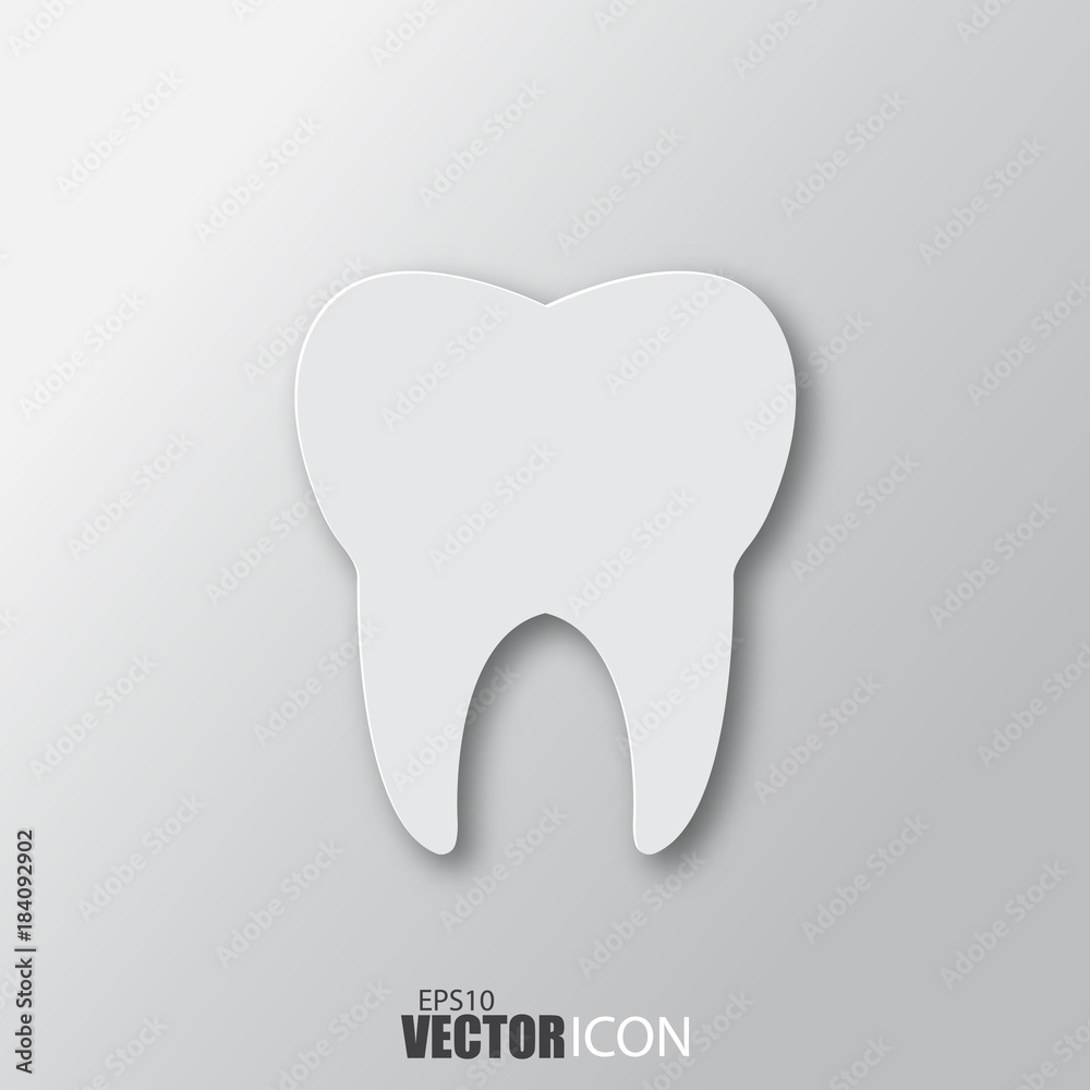 Tooth icon in white style with shadow isolated on grey background. Tooth icon in white style with shadow isolated on grey background.