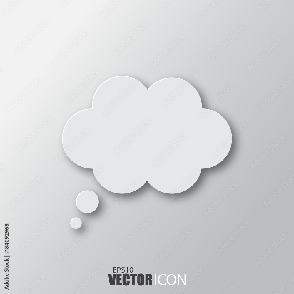 Speech bubble icon in white style with shadow isolated on grey background.