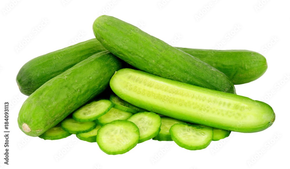 Group of small baby cucumbers isolated on a white background Group of small baby cucumbers isolated on a white background