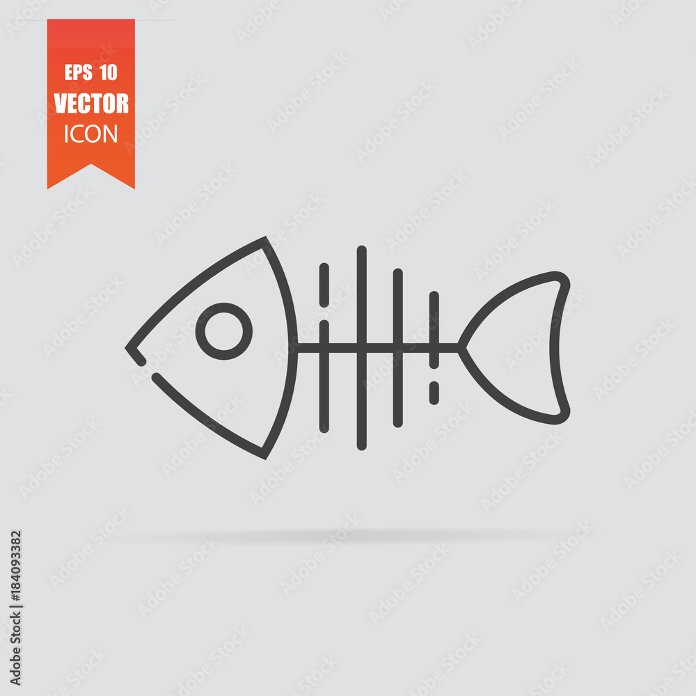 Fish bone icon in flat style isolated on grey background.