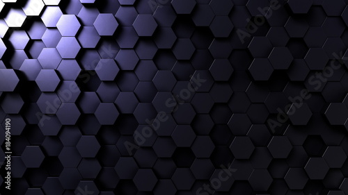 Dark hexagonal loopable background. 3D rendering
