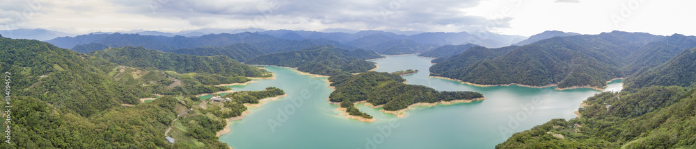 Aerial view of the beautiful Qiandao Lake at Shiding District