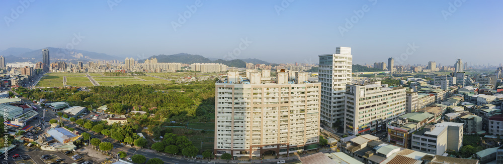 Morning aerial cityscape of Xindian District