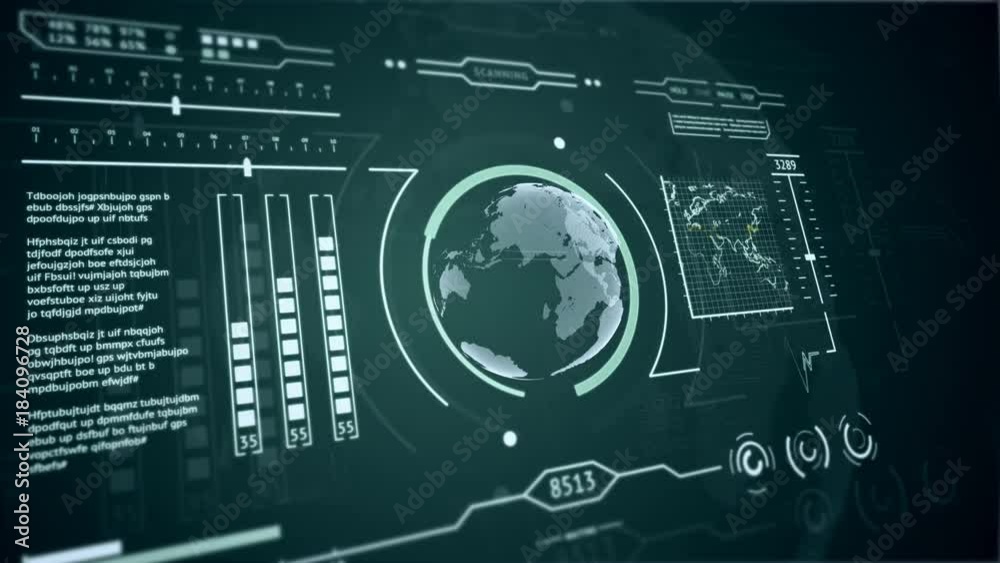 3D HUD interface display scanning of the planet Earth Blue 3D HUD interface display scanning of the planet Earth Blue