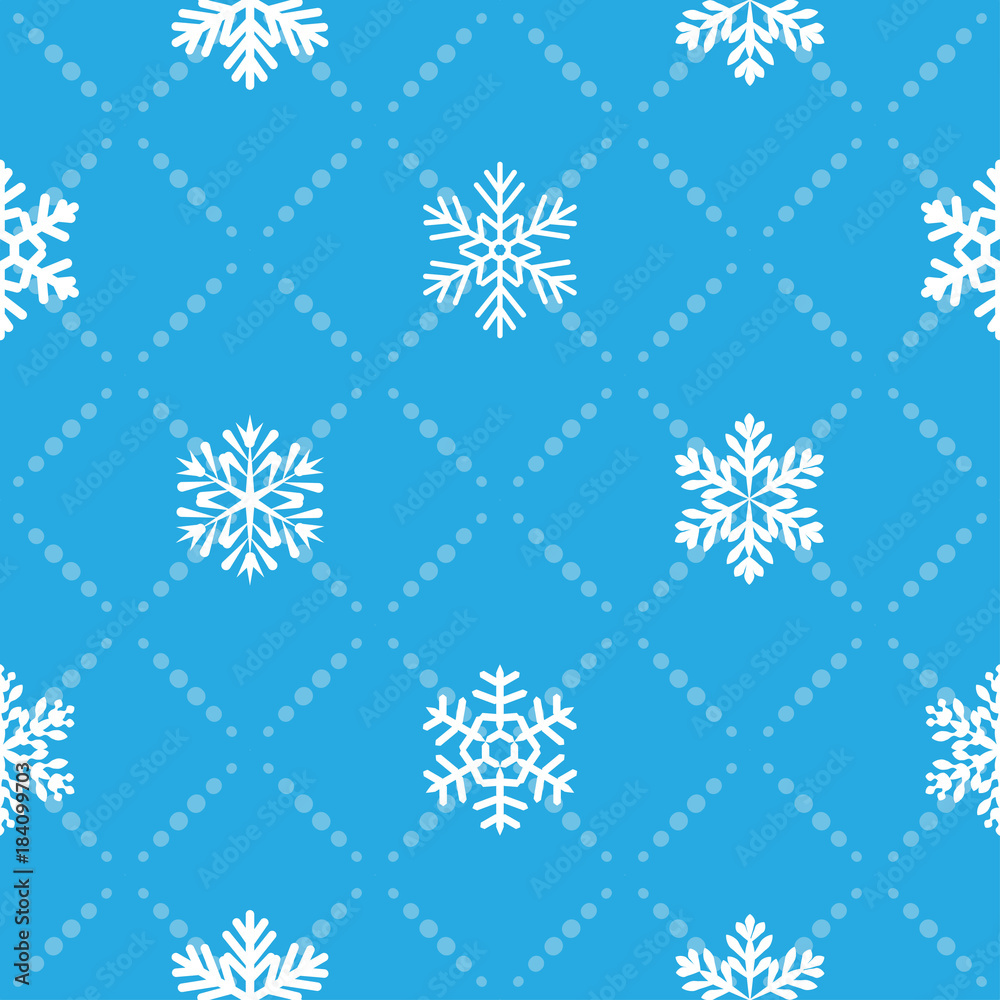 Seamless blue winter pattern with diamond of dots and snowflakes Seamless blue winter pattern with diamond of dots and snowflakes