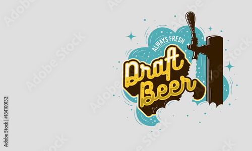 Draft Beer Tap With Foam Design For Promotion And An Area For Additional Text Information.