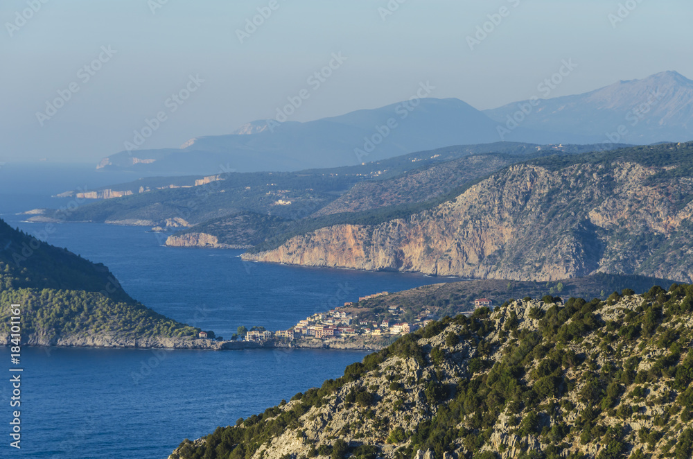 panoramic view of bays mountains and kefalonia coast