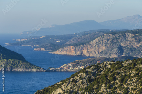 panoramic view of bays mountains and kefalonia coast