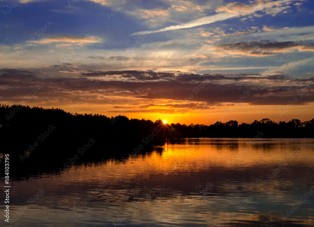 Summer lake sunset