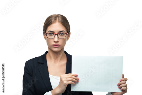 Business woman show white paper