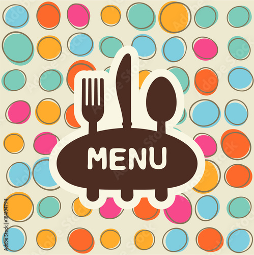 Fork, spoon and knife, tag for text. Flat design