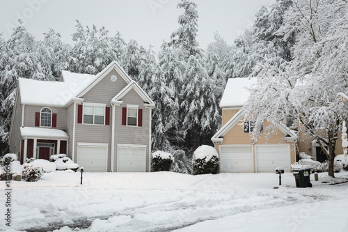 New record heavy snow fall making a winter forest of Roswell, Georgia December 2017