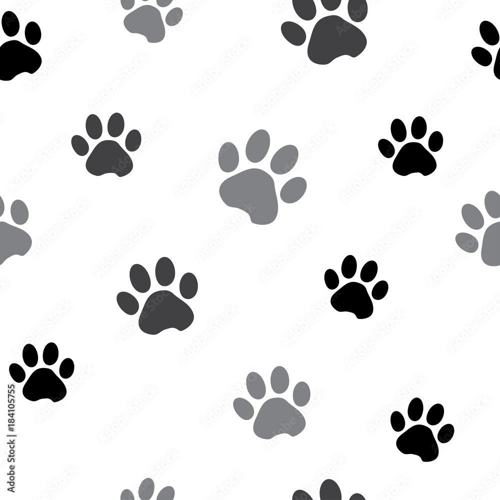 Seamless pattern with black and gray silhouette animal paw track on white background. Vector illustration Seamless pattern with black and gray silhouette animal paw track on white background. Vector illustration