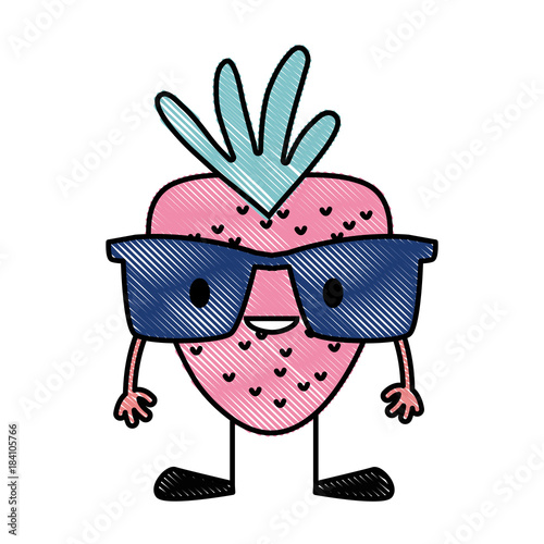 grated smile strawberry kawaii with sunglasses and arms