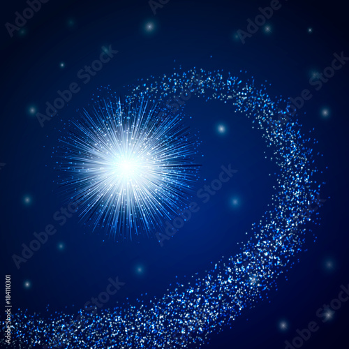 Star explosion in space with sparkling particles. Magic background. Vector illustration.
