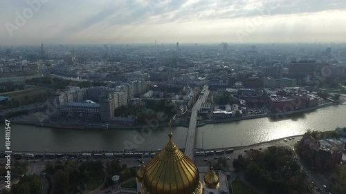 Aerial view of Moscow through the Cathedral of Christ the Savior photo