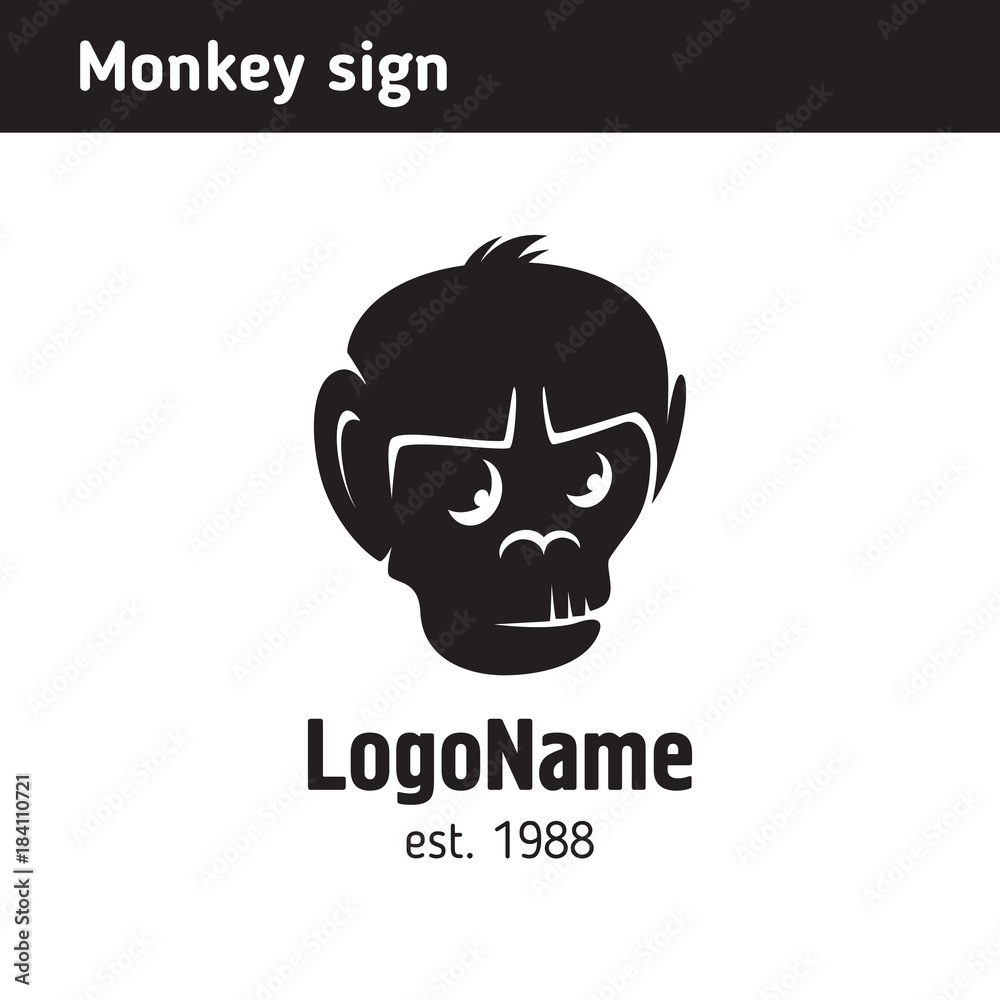 Logo in the head of a monkey, monochrome, silhouette