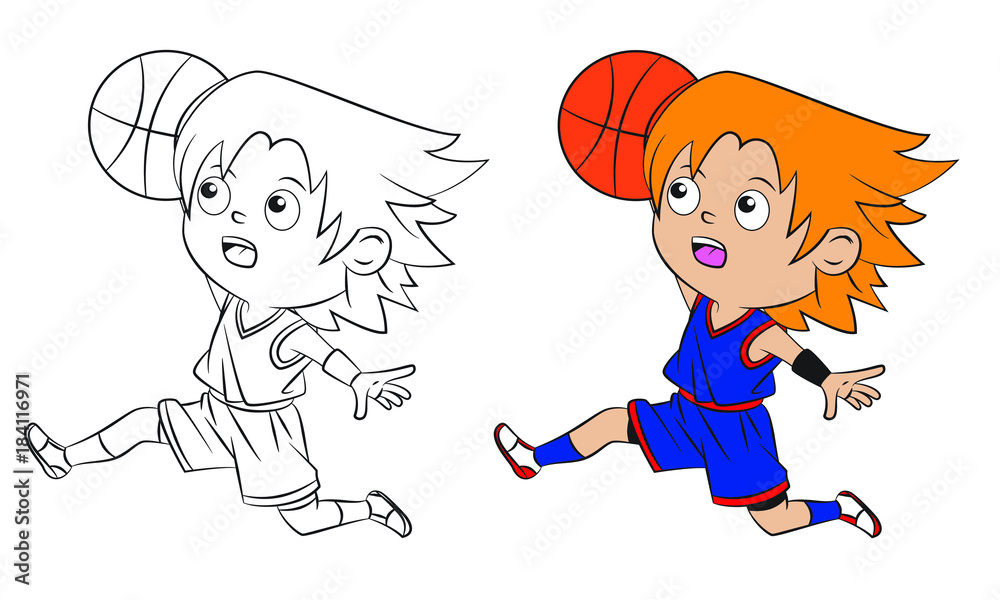 cartoon boy playing basketball . Both in separate layers for easy editing and coloring cartoon boy playing basketball . Both in separate layers for easy editing and coloring