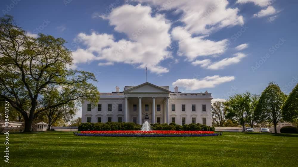 Timelapse. The White House with Flowing Clouds, United States. Timelapse. The White House with Flowing Clouds, United States.