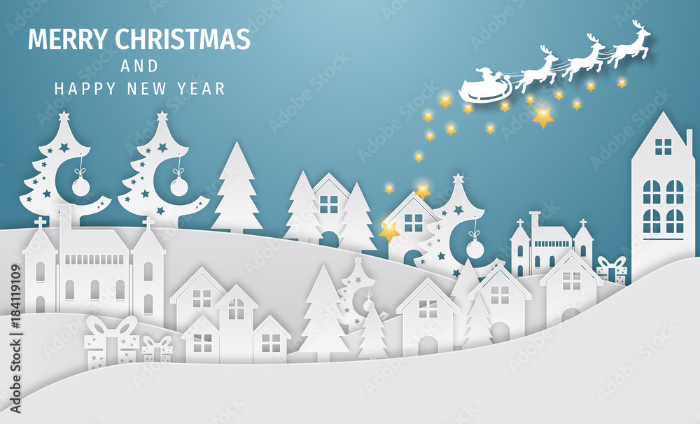 Christmas Party design. Festive Christmas Background. Christmas card with snow. Christmas winter landscape background. Christmas ball.