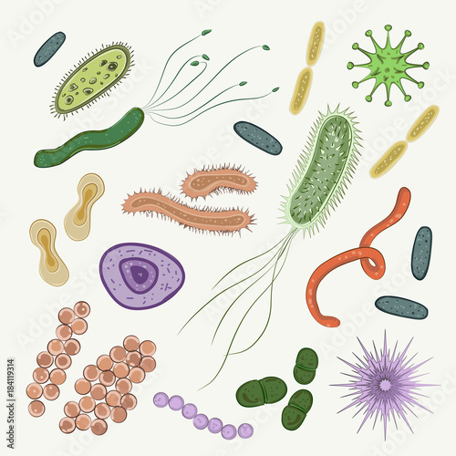 Bacteria, virus, germs icon set