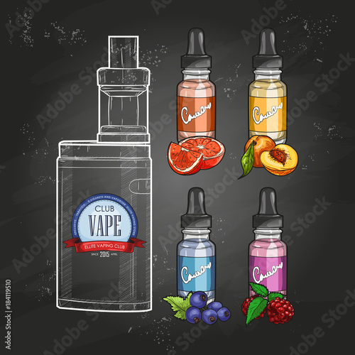 Vector color sketch set electronic cigarette